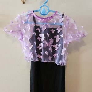 🦋 Butterfly Print Dress + Sheer Mesh Top Set – Size 6